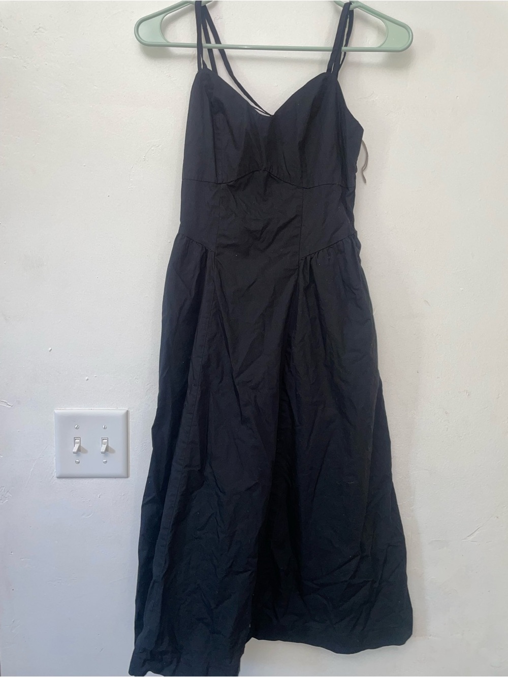 A New Day Black Cotton Poplin Midi Dress Women’s XS Adjustable Straps Pockets